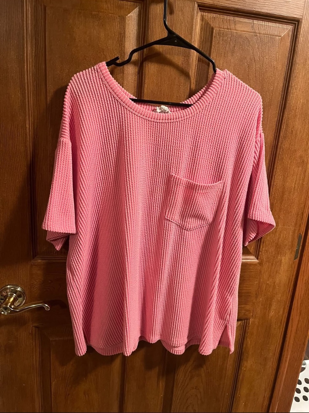 ANDREE BY UNIT Coral Pink Waffle Knit Short Sleeve Top with Pocket